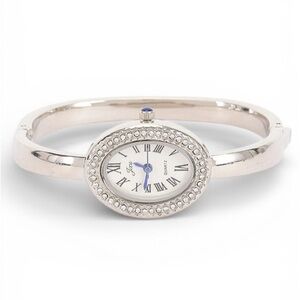 Silver Roman Numeral Rhinestone Bangle Watch | Elegant Vintage Luxe Bracelet